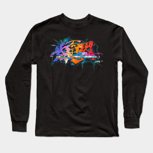 Japanese KANJI Graffiti SHIDENISSEN (Glitch Style) Long Sleeve T-Shirt